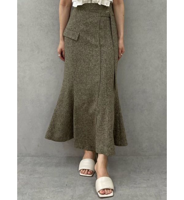 LAGUNAMOON「【新色追加】ツイードウエストアシメナローフレアスカート」|スカート|ブラウン