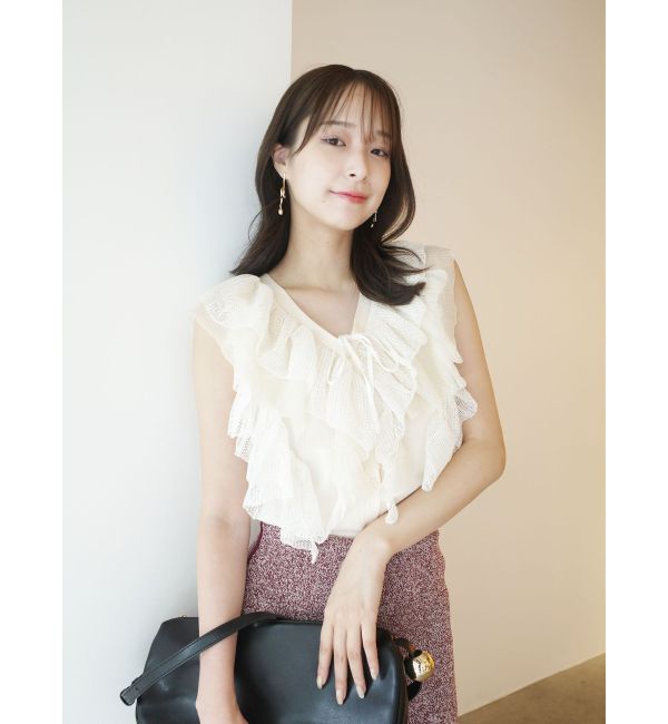 LAGUNAMOON「メッシュフリルノースリニットプルオーバー」|ニット・セーター|