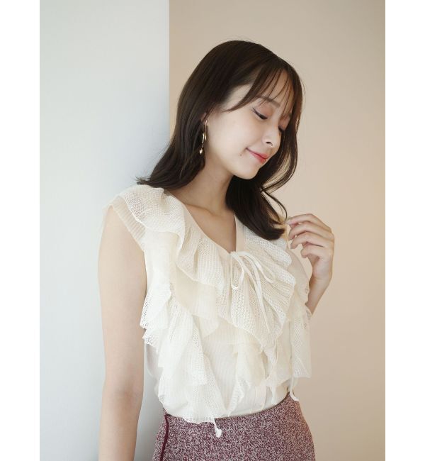 LAGUNAMOON「メッシュフリルノースリニットプルオーバー」|ニット・セーター|