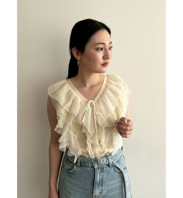 LAGUNAMOON「メッシュフリルノースリニットプルオーバー」|ニット・セーター|