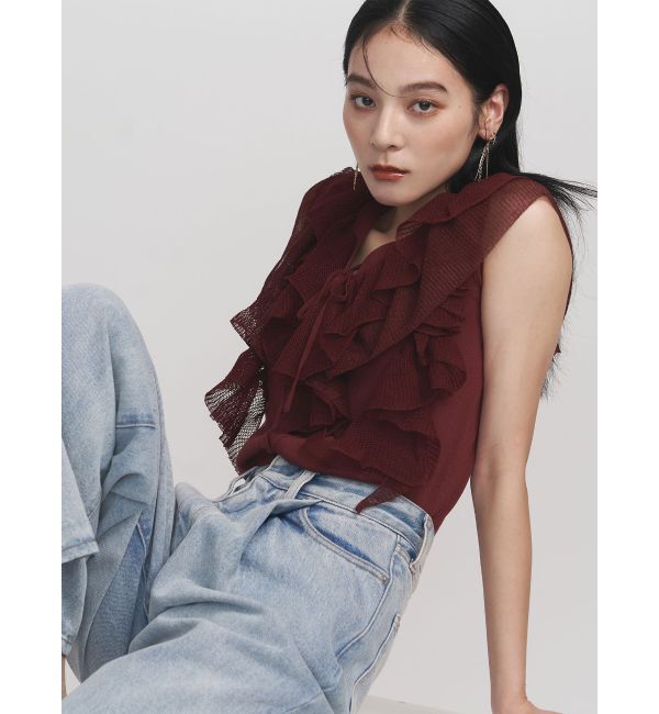 LAGUNAMOON「メッシュフリルノースリニットプルオーバー」|ニット・セーター|