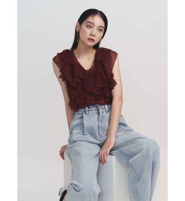 LAGUNAMOON「メッシュフリルノースリニットプルオーバー」|ニット・セーター|