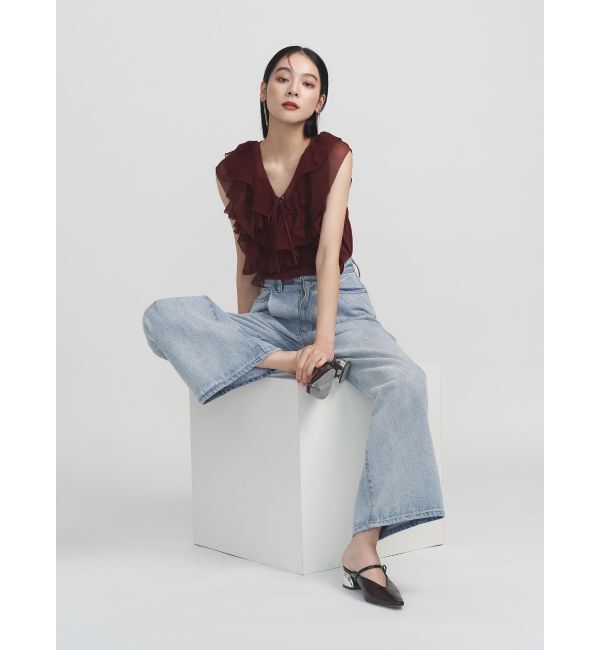 LAGUNAMOON「メッシュフリルノースリニットプルオーバー」|ニット・セーター|