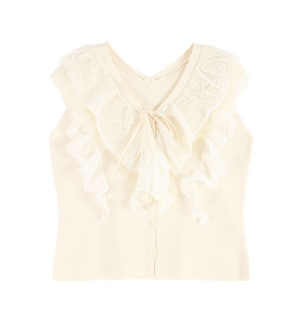 LAGUNAMOON「メッシュフリルノースリニットプルオーバー」|ニット・セーター|