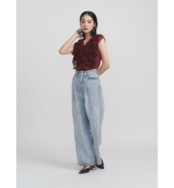 LAGUNAMOON「メッシュフリルノースリニットプルオーバー」|ニット・セーター|