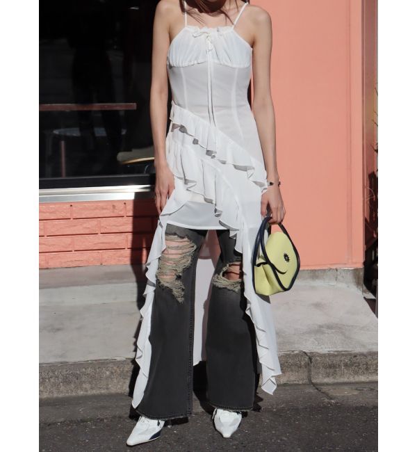 EVRIS「ギャザーアシンメトリーロングワンピース」|ワンピース|