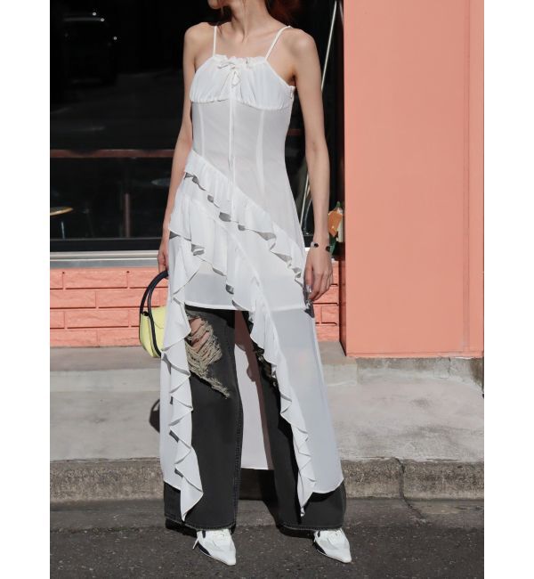 EVRIS「ギャザーアシンメトリーロングワンピース」|ワンピース|