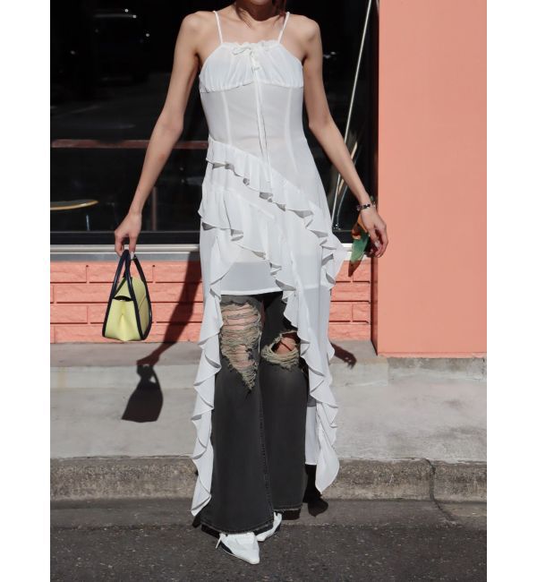 EVRIS「ギャザーアシンメトリーロングワンピース」|ワンピース|