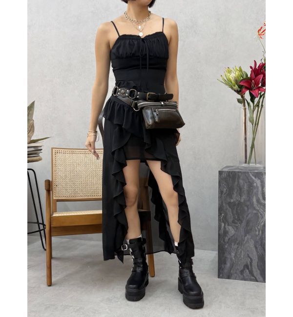 EVRIS「ギャザーアシンメトリーロングワンピース」|ワンピース|