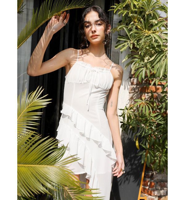 EVRIS「ギャザーアシンメトリーロングワンピース」|ワンピース|