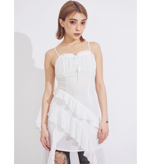 EVRIS「ギャザーアシンメトリーロングワンピース」|ワンピース|