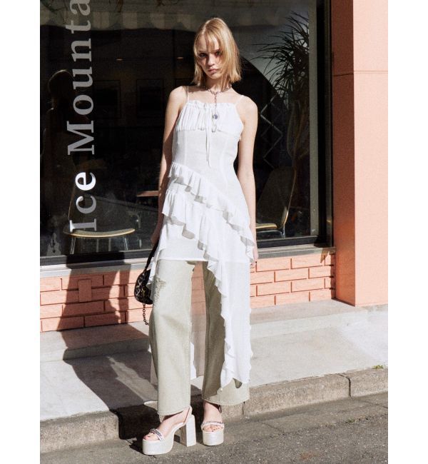 EVRIS「ギャザーアシンメトリーロングワンピース」|ワンピース|