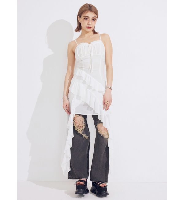 EVRIS「ギャザーアシンメトリーロングワンピース」|ワンピース|