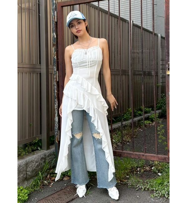 EVRIS「ギャザーアシンメトリーロングワンピース」|ワンピース|