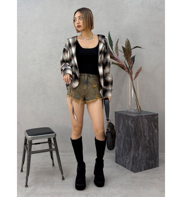 EVRIS「ハイダメージデニムショートパンツ」|デニム|