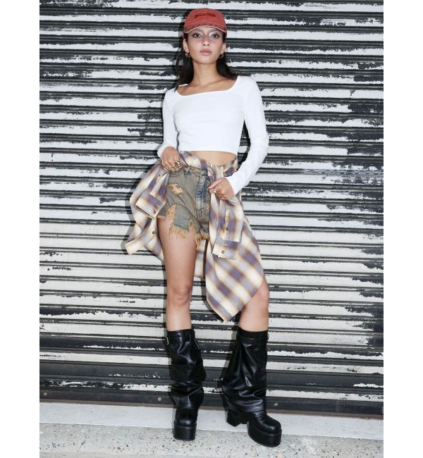 EVRIS「ハイダメージデニムショートパンツ」|デニム|