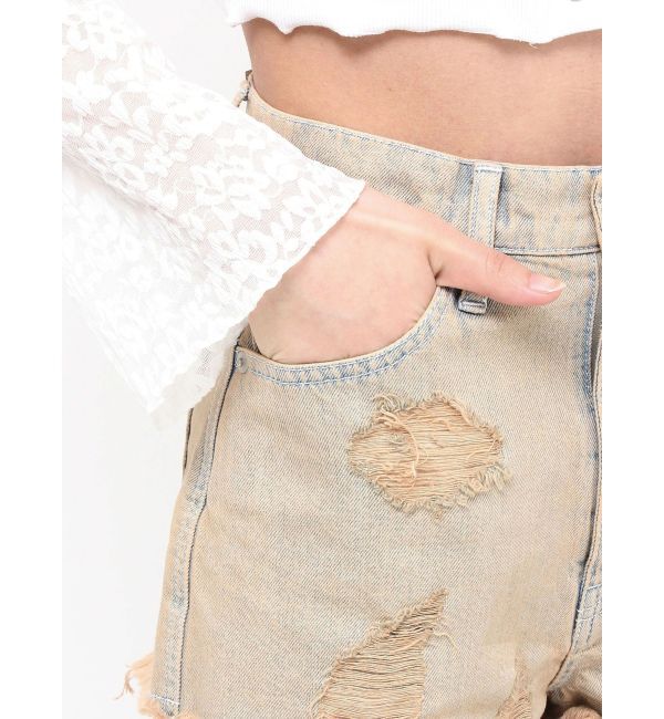 EVRIS「ハイダメージデニムショートパンツ」|デニム|