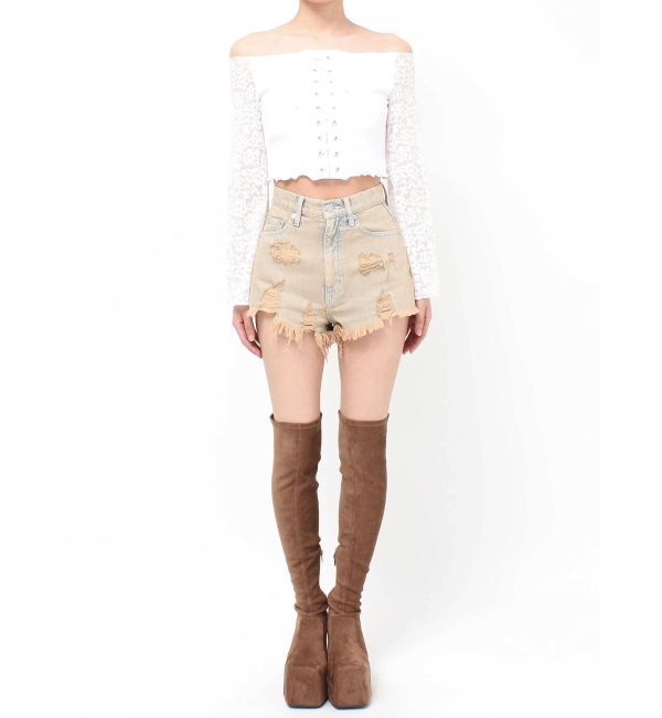 EVRIS「ハイダメージデニムショートパンツ」|デニム|