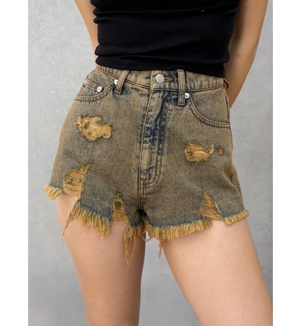 EVRIS「ハイダメージデニムショートパンツ」|デニム|インディゴ