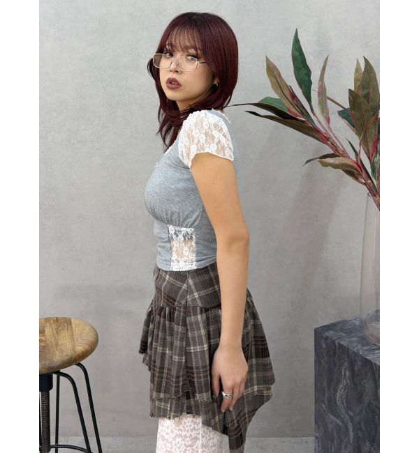 EVRIS「レースドッキングクロップドトップス」|Tシャツ・カットソー|