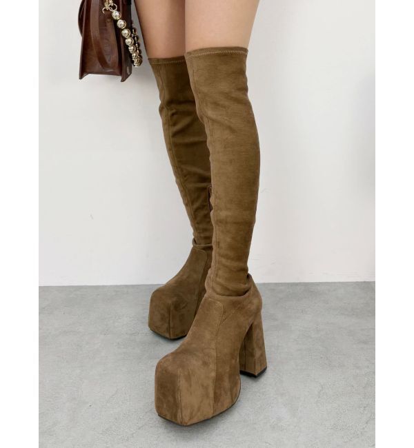 EVRIS「プラットフォームニーハイブーツ」|ロングブーツ|ブラウン