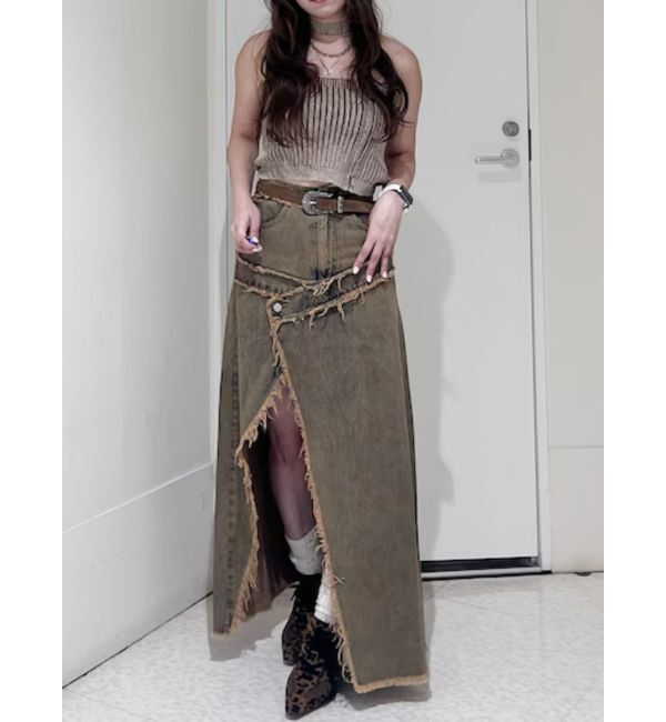 EVRIS「フリンジスリットロングデニムスカート」|スカート|