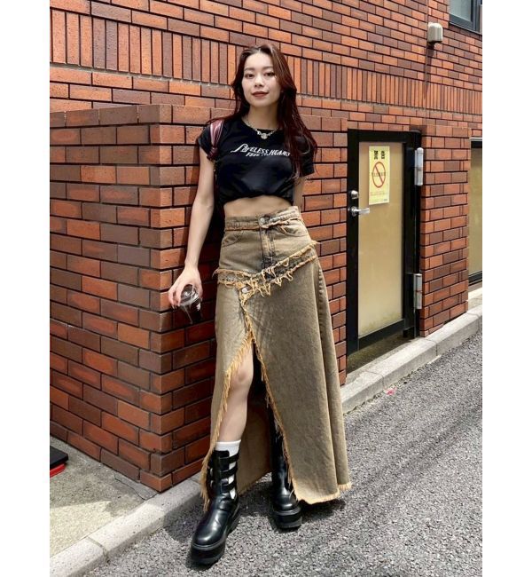 EVRIS「フリンジスリットロングデニムスカート」|スカート|