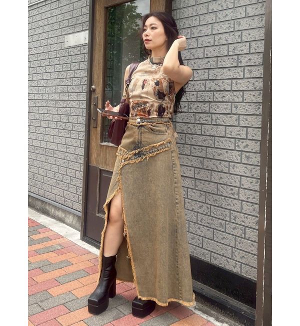 EVRIS「フリンジスリットロングデニムスカート」|スカート|