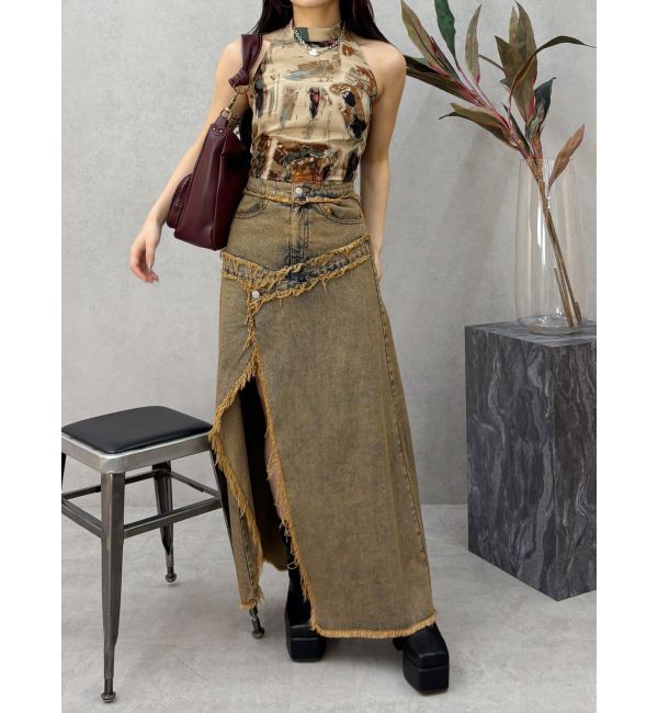 EVRIS「フリンジスリットロングデニムスカート」|スカート|