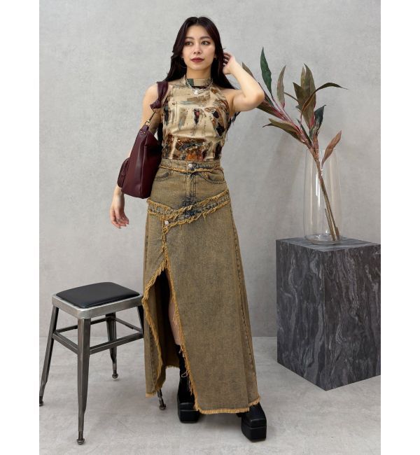 EVRIS「フリンジスリットロングデニムスカート」|スカート|