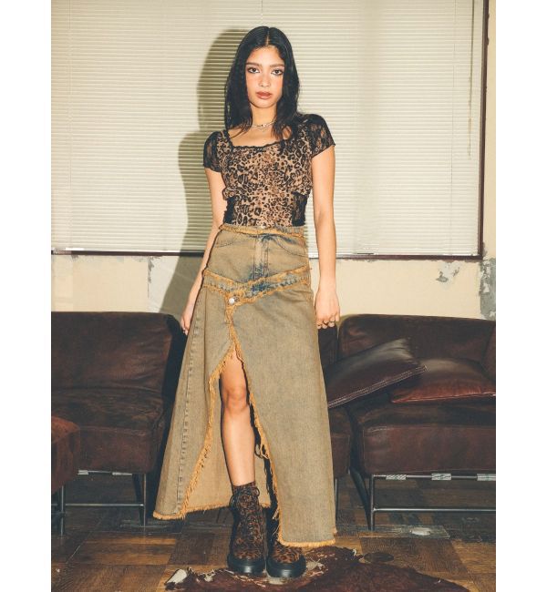 EVRIS「フリンジスリットロングデニムスカート」|スカート|