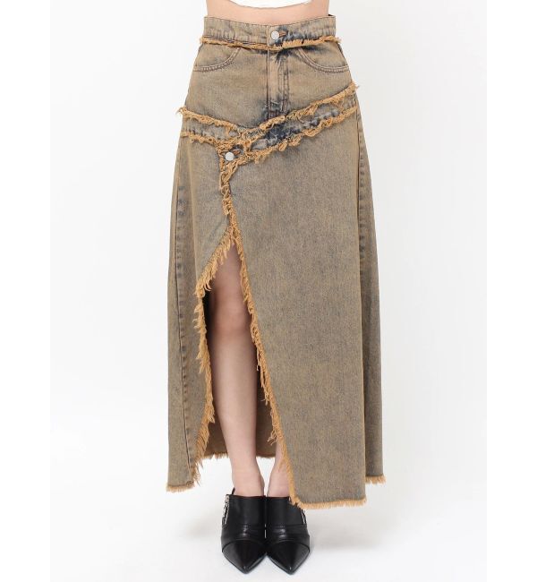 EVRIS「フリンジスリットロングデニムスカート」|スカート|