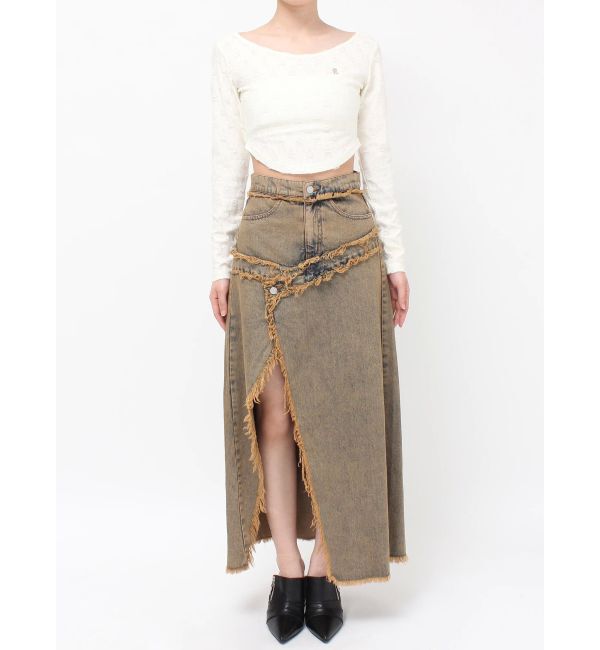 EVRIS「フリンジスリットロングデニムスカート」|スカート|