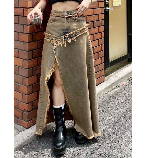 EVRIS「フリンジスリットロングデニムスカート」|スカート|インディゴ