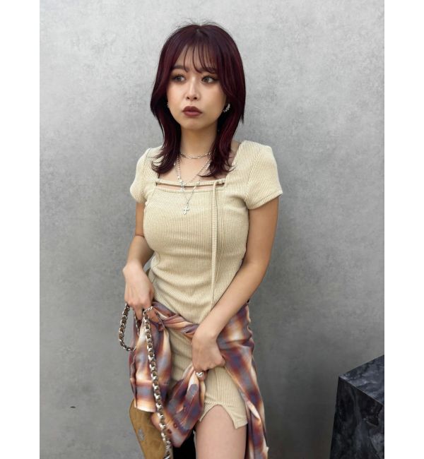 EVRIS「カットタイトハーフスリーブミニワンピース」|ワンピース|