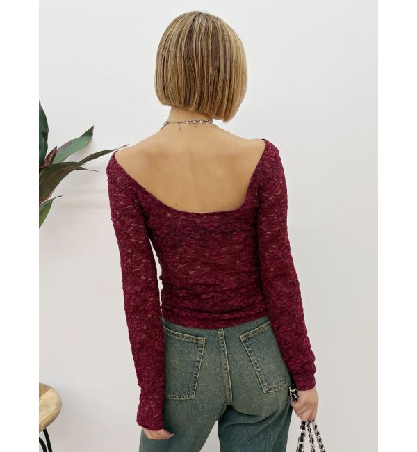 EVRIS「バックオープンレーストップス」|Tシャツ・カットソー|ボルドー