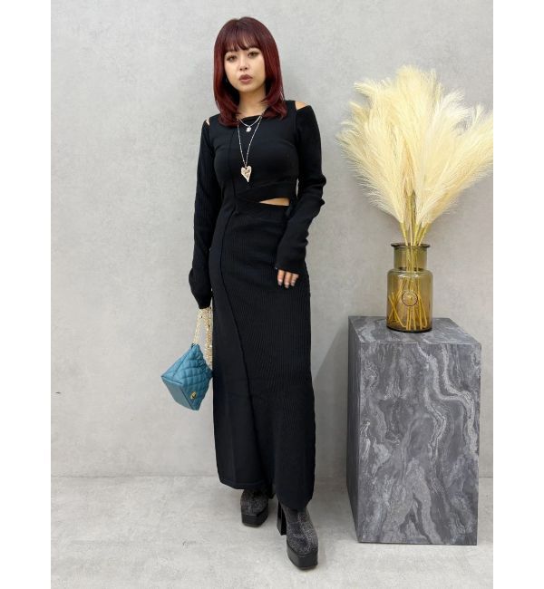 EVRIS「カッティングロングニットワンピース」|ワンピース|