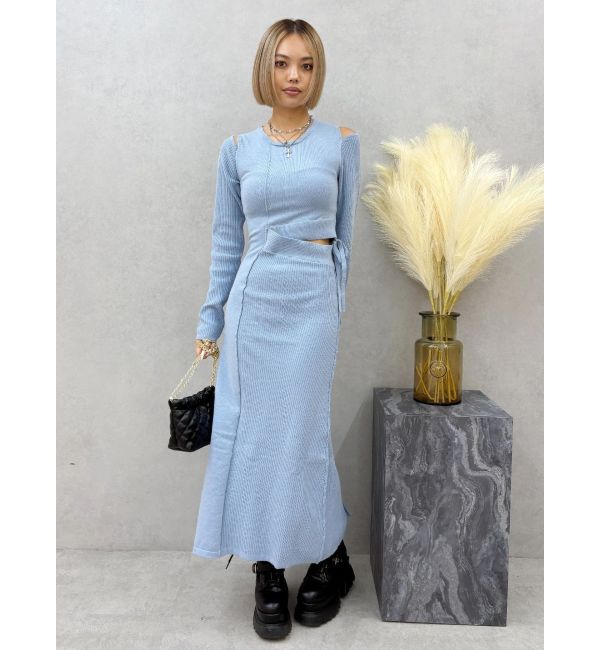 EVRIS「カッティングロングニットワンピース」|ワンピース|