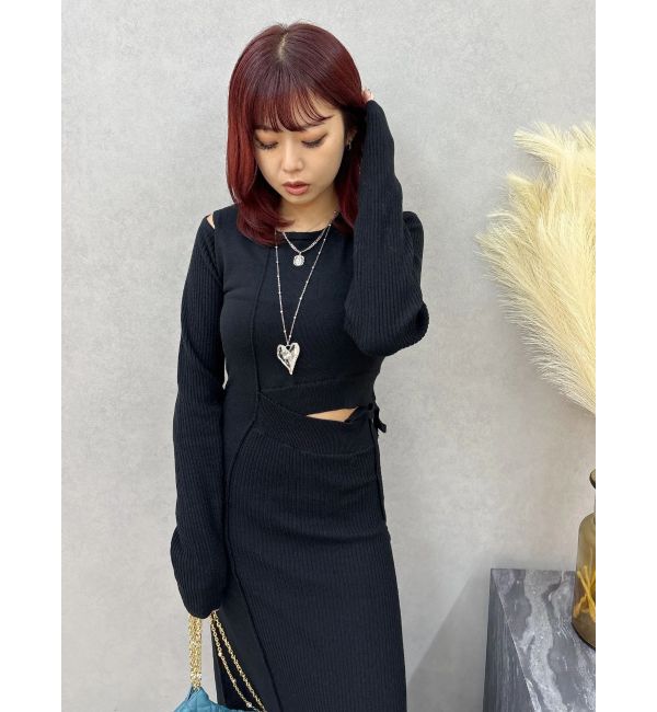 EVRIS「カッティングロングニットワンピース」|ワンピース|