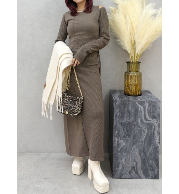 EVRIS「カッティングロングニットワンピース」|ワンピース|ブラウン