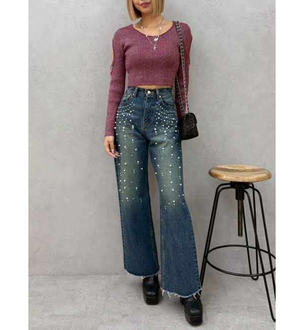 EVRIS「bijouワイドデニムパンツ」|デニム|