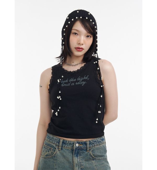 jouetie「レースラインストーンロゴタンクトップ」|Tシャツ・カットソー|ブラック