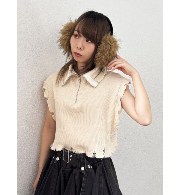 jouetie「ハーフジップダメージニット」|ニット・セーター|
