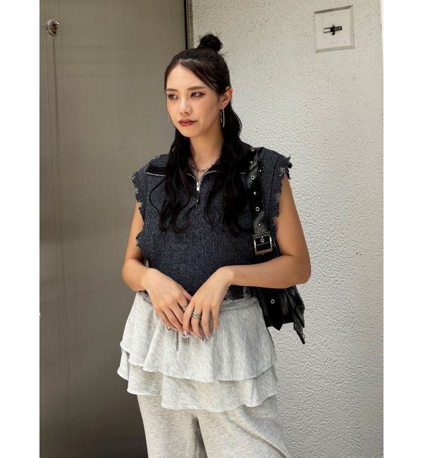 jouetie「ハーフジップダメージニット」|ニット・セーター|ブラック