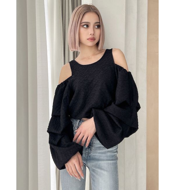 GYDA「ショルダーOPENジャカードブラウス」|シャツ・ブラウス|ブラック