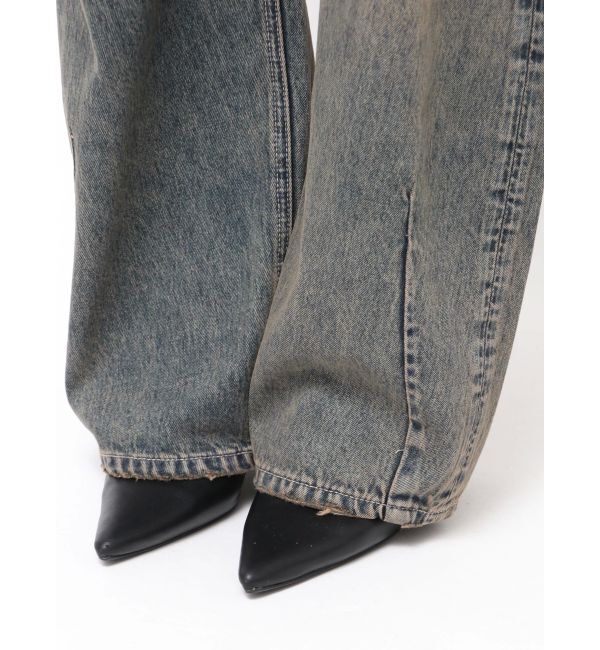 GYDA「ハイウエストGG Stitch Barrel Leg ダメージデニムパンツ」|デニム|