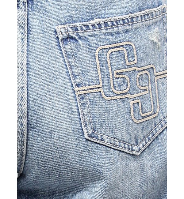 GYDA「ハイウエストGG Stitch Barrel Leg ダメージデニムパンツ」|デニム|