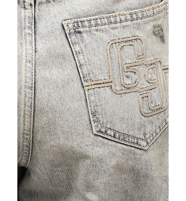 GYDA「ハイウエストGG Stitch Barrel Leg ダメージデニムパンツ」|デニム|
