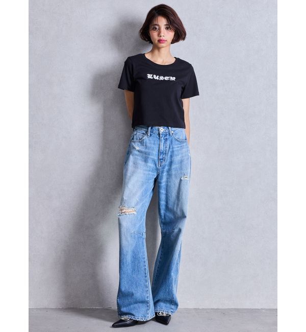 GYDA「ハイウエストGG Stitch Barrel Leg ダメージデニムパンツ」|デニム|