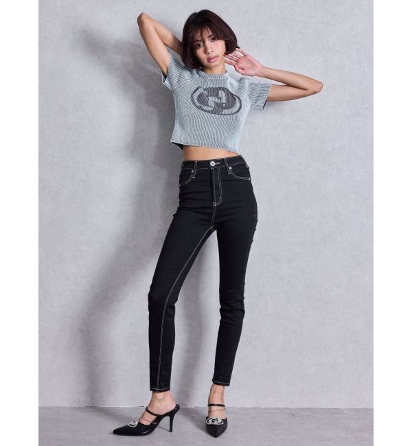 GYDA「GD two color schemeハーフスリーブニットトップス」|ニット・セーター|